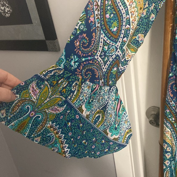 R. VIVIMOS Blue & Chartreuse Paisley Ruffled Maxi Wrap Dress SZ LG (12/14) - Picture 7 of 12